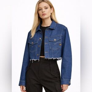G-Star Raw Relaxed Cropped Denim Jacket Raw Blue Cutoff Frayed Hem women’s large